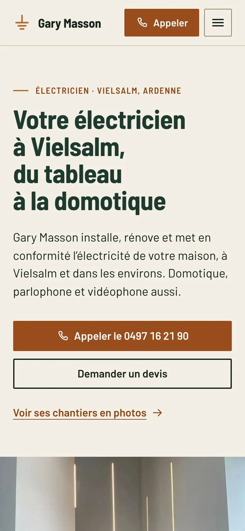 Aperçu du site de Gary Masson, électricien à Vielsalm, sur téléphone