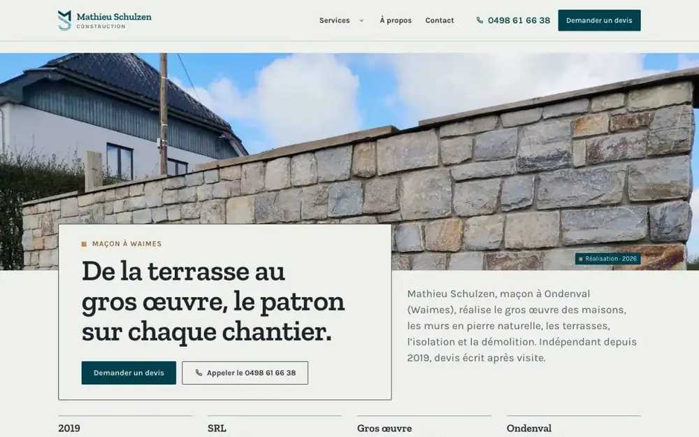 Aperçu du site de Mathieu Schulzen Construction, maçon à Waimes
